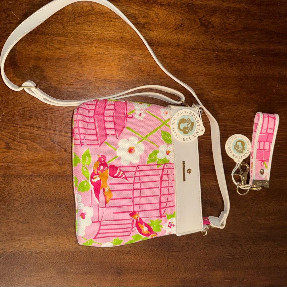 Spartina 449 Pink and White Crossbody Bag